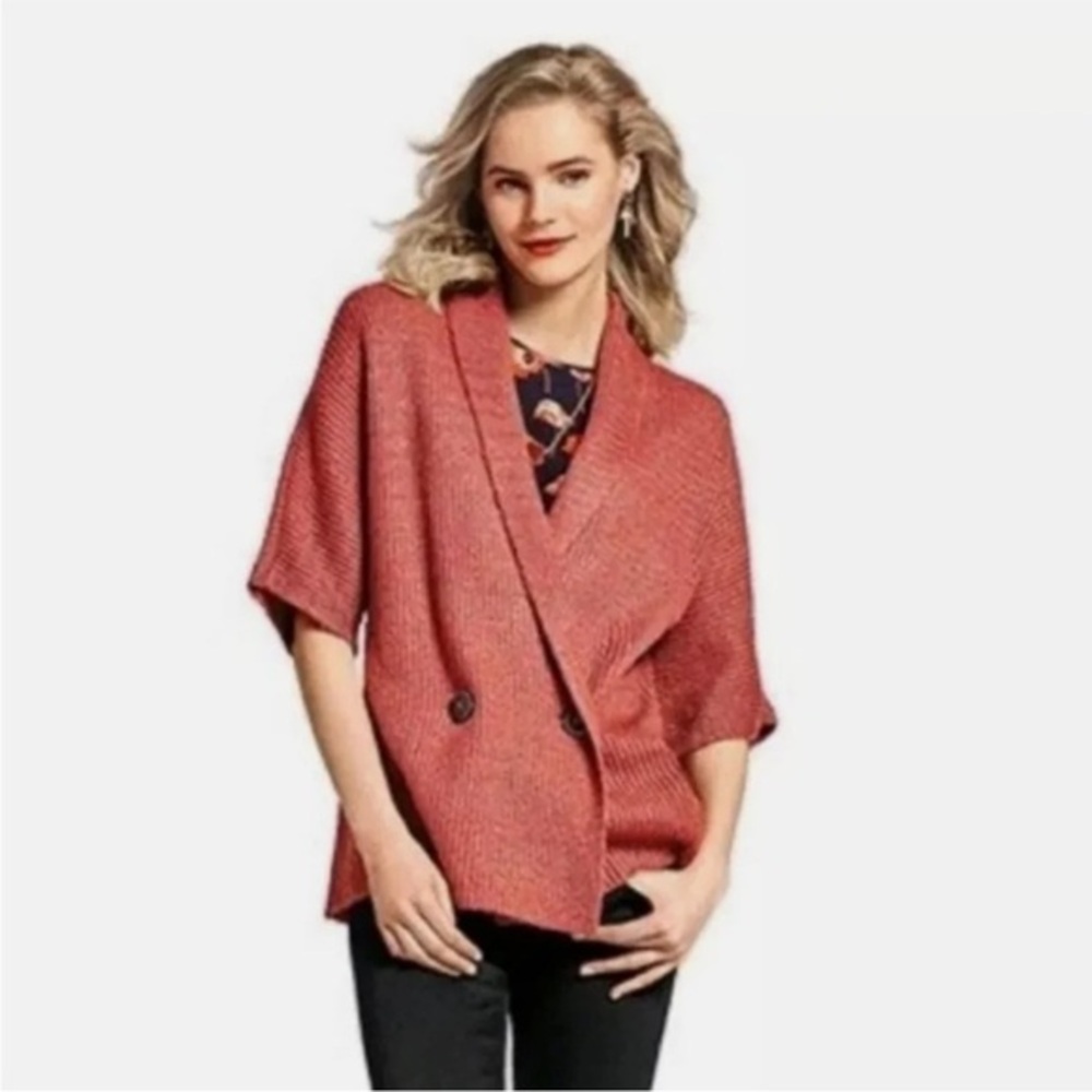 CAbi Rosewood Cardigan Sweater Chunky Ribbed Boxy